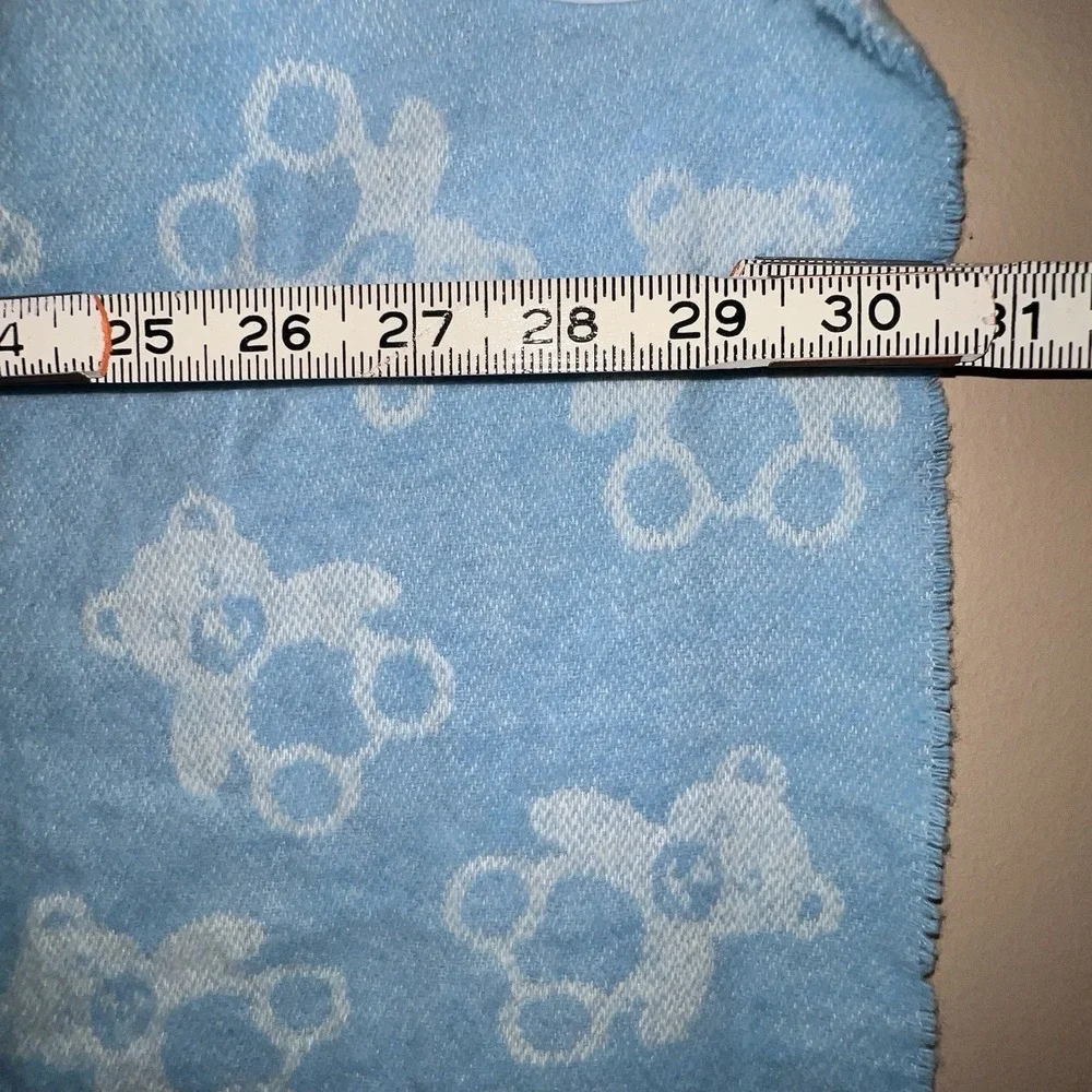 Baby Blanket Blue Teddy Bear La Copertina ITALY Cotton Blend Fringe Receiving